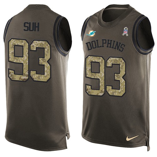 Men's Limited Ndamukong Suh Nike Jersey Green - #93 Salute to Service Tank Top NFL Miami Dolphins